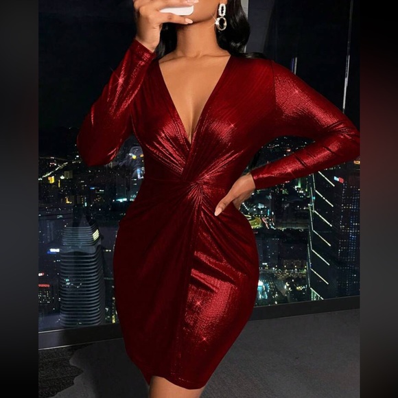Luxe plunging V neck twist front party formal evening dress - Picture 4 of 16